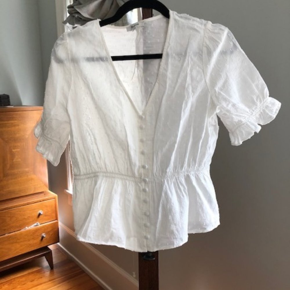Madewell cotton, shortsleeved, white peplum blouse